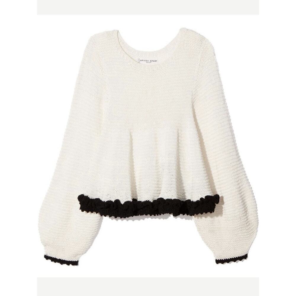Apiece Apart Cream Knit Ruffled Hem Cotton Linen Blend Sweater Size M